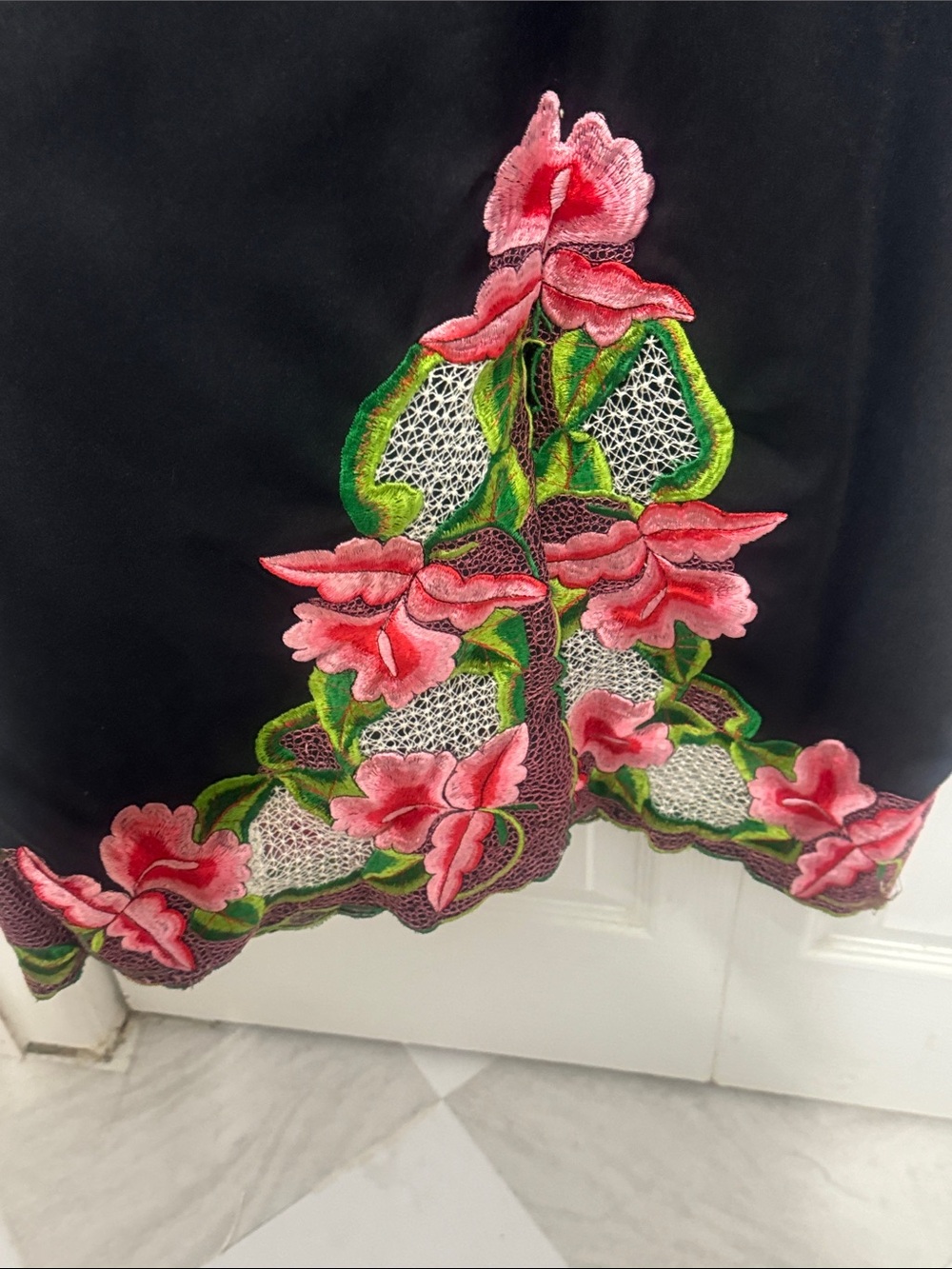 Black Midi Dress with Pink Floral Embroidered Accents - Picture 6 of 8